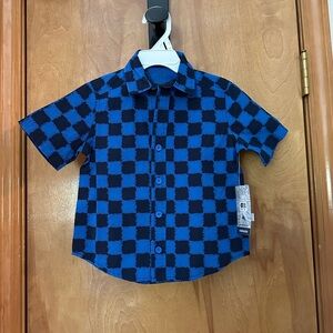 Tommy Bahama short sleeve button down blue black checkered shirt